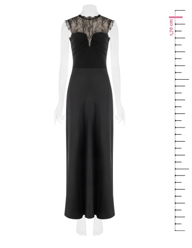 Vestido comprido em cetim com aplicação de renda Chantilly Rinascimento