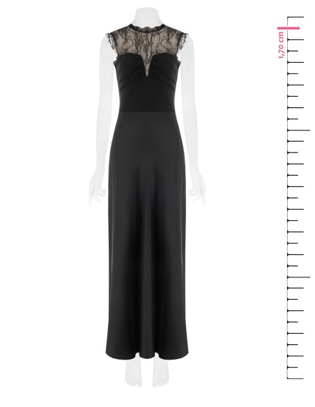 Vestido comprido em cetim com aplicação de renda Chantilly Rinascimento