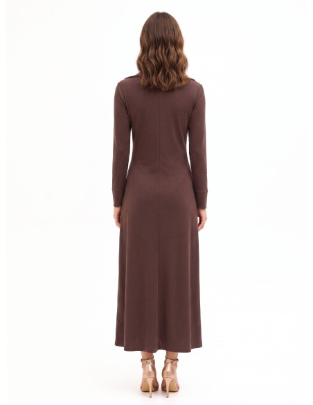 Vestido Comprido De Malha Com Mistura De Viscose, Decote Em V E Franzido À Frente Rinascimento