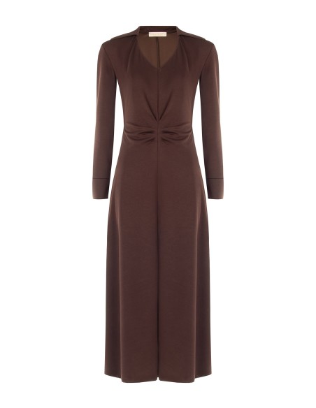 Vestido comprido de malha com mistura de viscose, decote em V e franzido à frente Rinascimento