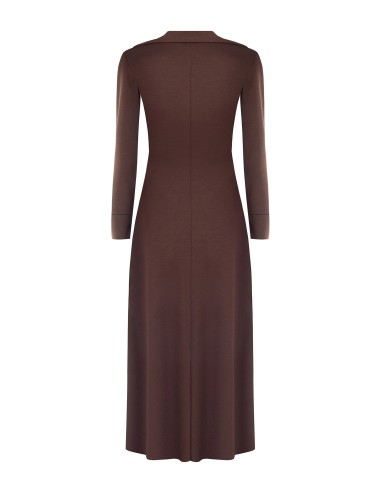 Vestido comprido em malha de mistura de viscose com decote em V e franzido à frente Rinascimento