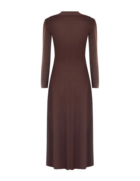 Vestido comprido em malha de mistura de viscose com decote em V e franzido à frente Rinascimento