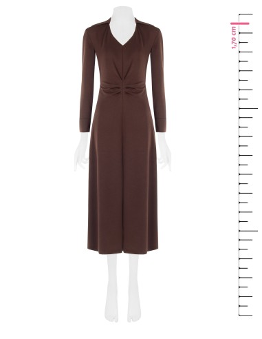 Vestido comprido em malha de viscose mista com decote em V e franzido à frente Rinascimento