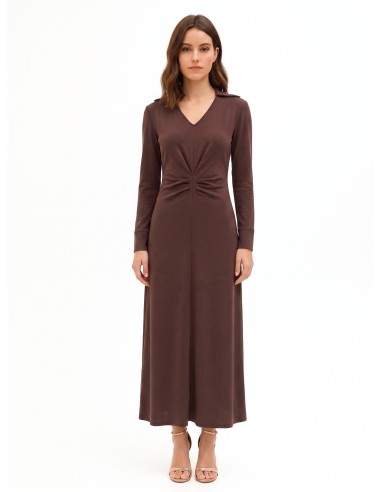 Vestido comprido de malha com mistura de viscose, decote em V e franzido à frente Rinascimento