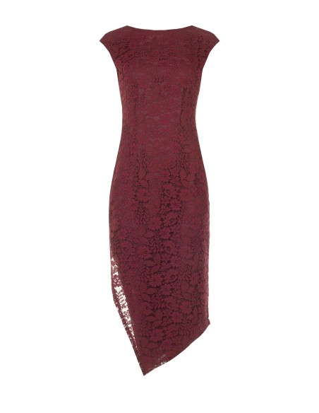 Vestido justo em renda Chantilly com racha lateral Rinascimento