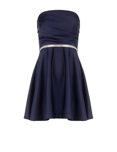 Vestido curto rodado com cinto joia em strass Rinascimento