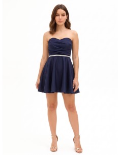 Vestido curto rodado com cinto joia em strass Rinascimento