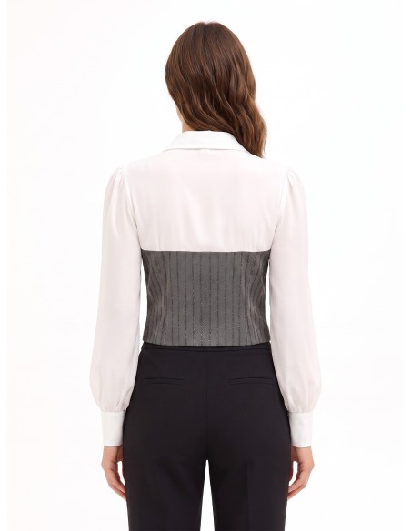 Top com efeito 2 em 1, com camisa de georgette e corpete às riscas com lantejoulas Rinascimento