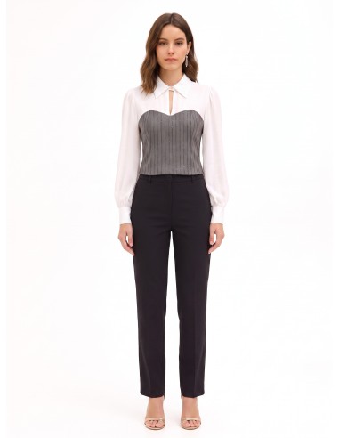 Top de efeito 2 em 1 com camisa de georgette e corpete às riscas com lantejoulas Rinascimento