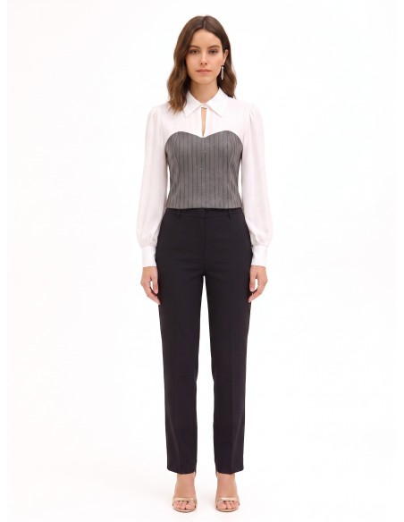 Top de efeito 2 em 1 com camisa de georgette e corpete às riscas com lantejoulas Rinascimento