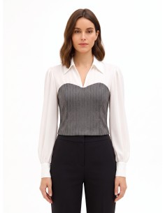 Top efeito 2 em 1 com camisa de georgette e corpete às riscas com lantejoulas Rinascimento