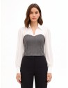 Top efeito 2 em 1 com camisa de georgette e corpete às riscas com lantejoulas Rinascimento