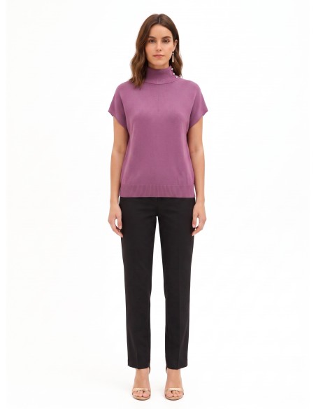 Camisola oversized de gola alta em mistura de viscose com botões joia Rinascimento