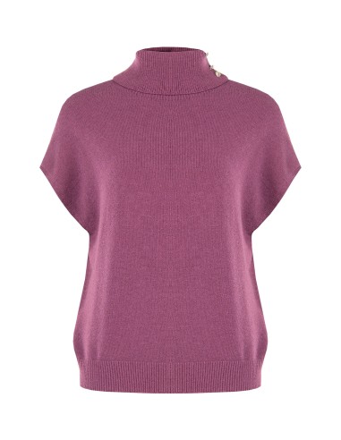 Camisola oversized de gola alta em mistura de viscose com botões joia Rinascimento