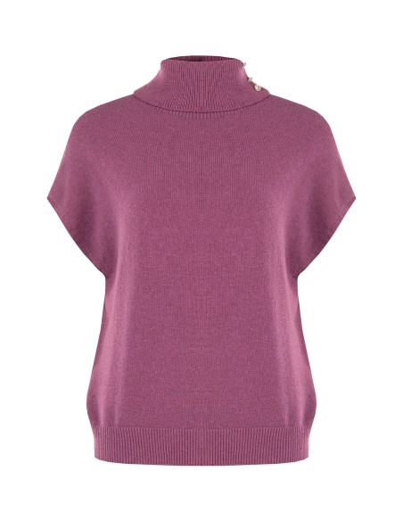 Camisola oversized de gola alta em mistura de viscose com botões joia Rinascimento