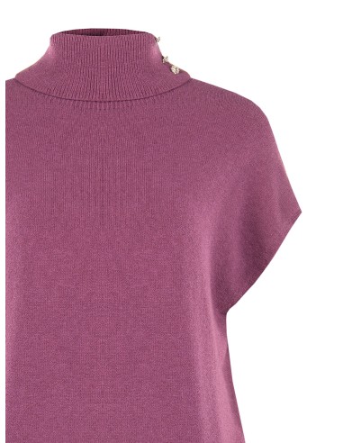 Camisola oversized de gola alta em mistura de viscose com botões joia Rinascimento