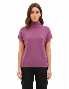 Camisola oversize de gola alta em mistura de viscose com botões joia Rinascimento
