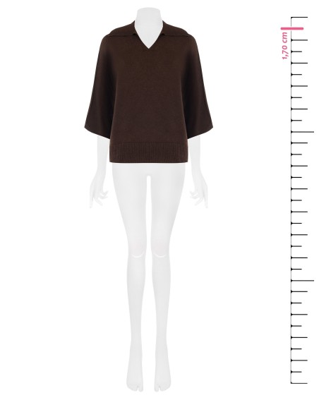 Camisola polo leve, de corte oversized, em mistura de viscose, com mangas 3/4 Rinascimento
