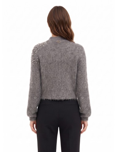 Camisola curta em mohair com cristais cabochão Rinascimento