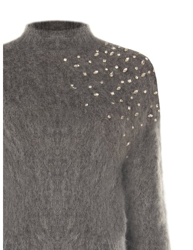 Camisola curta em mohair com cristais cabochão Rinascimento