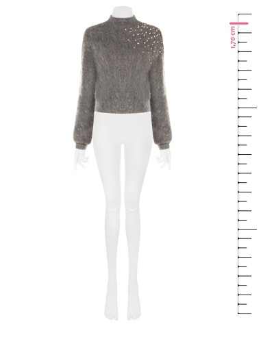 Camisola curta de mohair com cristais cabochão Rinascimento