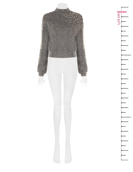 Camisola curta de mohair com cristais cabochão Rinascimento