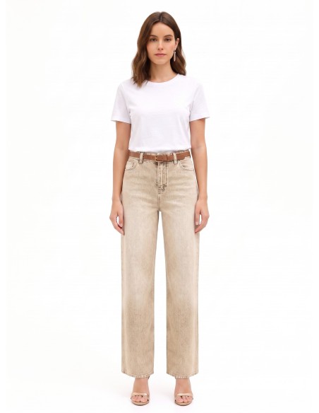 Jeans Palazzo com Efeito Branqueado Rinascimento