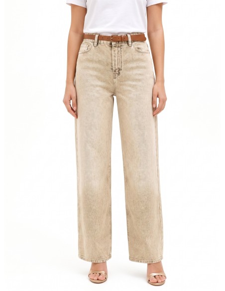Jeans Palazzo com Efeito Branqueado Rinascimento