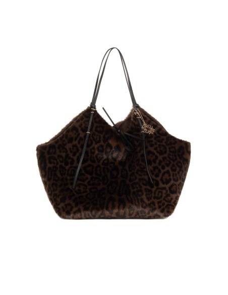 Maxi saco de compras em pelo sintético com padrão de leopardo e bolsa interior Rinascimento
