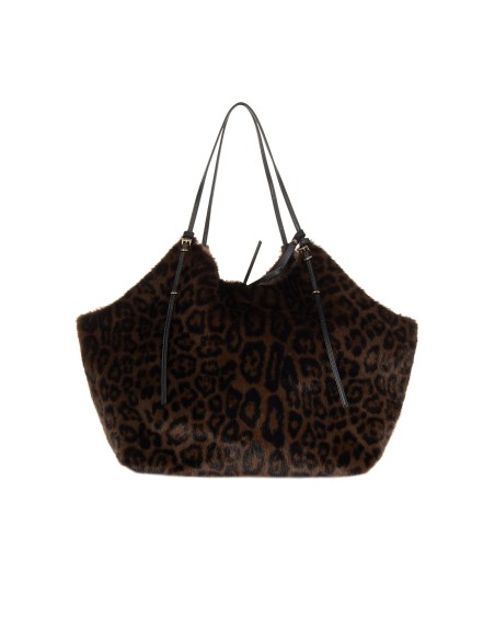 Maxi saco de compras em pelo sintético com padrão de leopardo e bolsa interior Rinascimento