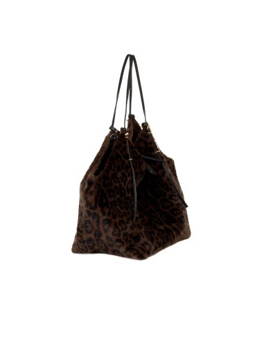 Maxi saco de compras em pele sintética com padrão leopardo e bolsa interior Rinascimento