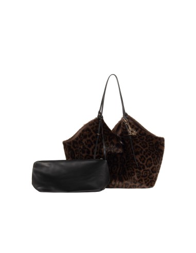 Maxi saco de compras em pelo sintético com padrão de leopardo e bolsa interior Rinascimento