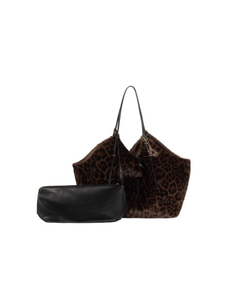 Maxi saco de compras em pelo sintético com padrão de leopardo e bolsa interior Rinascimento