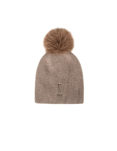 Gorro em mistura de viscose e lã com cristais cabochão e pompom em pelo sintético Rinascimento