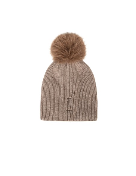 Gorro em mistura de viscose e lã com cristais cabochão e pompom em pelo sintético Rinascimento