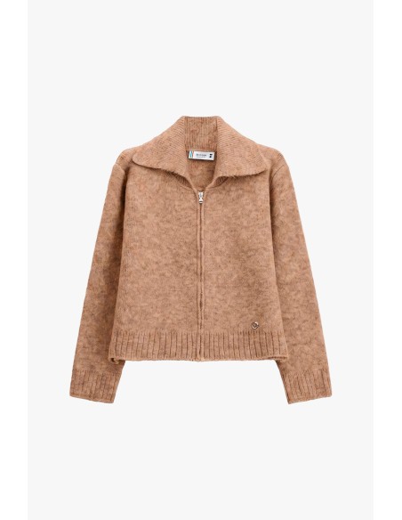 Cardigan com fecho de correr, gola polo e mangas compridas Please