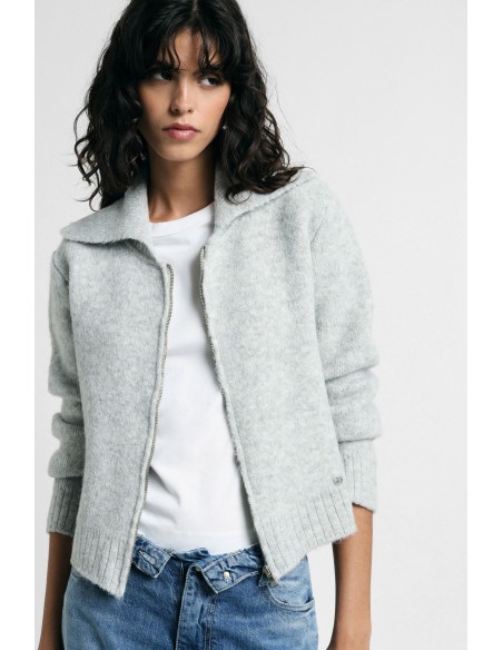 Cardigan com fecho, gola polo e mangas compridas Please