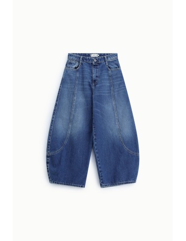 Jeans Balloon de cintura subida com costuras arredondadas Please