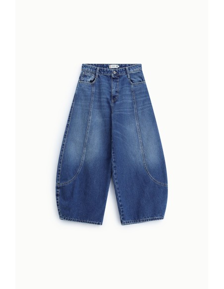 Jeans Balloon de cintura subida com costuras arredondadas Please