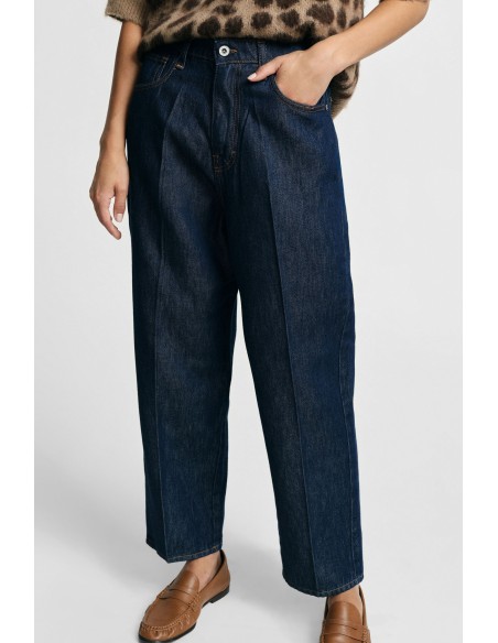 Jeans Baloon Fit de Cintura Alta com Pinças Visíveis Please