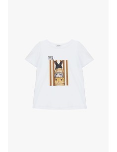 T-shirt de gola redonda com estampa frontal de coelhos Please