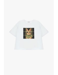 T-shirt de manga curta com estampado de coelho e bandana Please