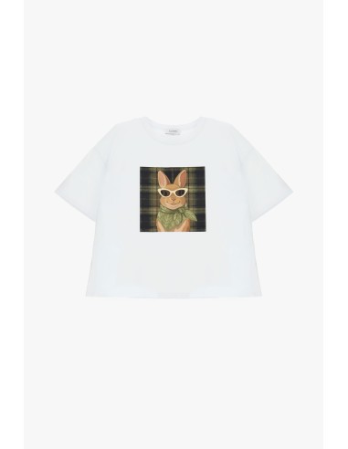 T-shirt de manga curta com estampado de coelho e bandana Please