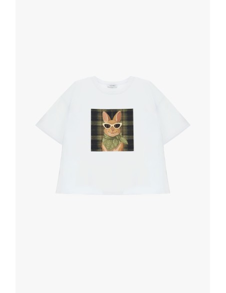 T-shirt de manga curta com estampado de coelho e bandana Please