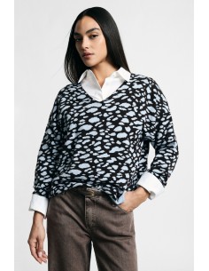 Camisola de decote em V com estampado de leopardo em jacquard, por favor