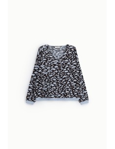 Camisola de decote em V com estampado de leopardo em jacquard, por favor 2