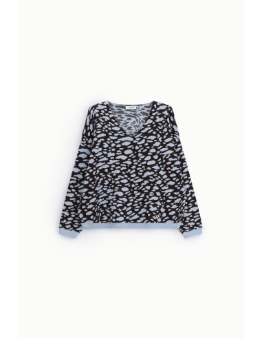 Camisola de decote em V com estampado de leopardo em jacquard, por favor