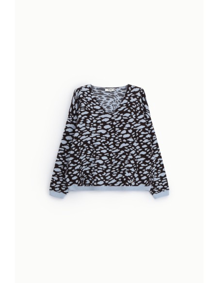 Camisola de decote em V com estampado de leopardo em jacquard, por favor