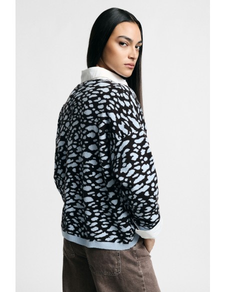 Camisola de decote em V com padrão animalier em jacquard Please