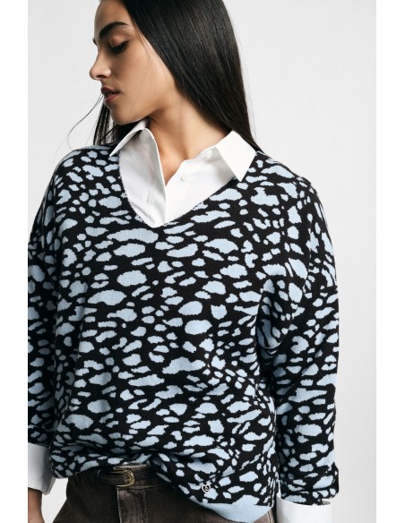 Camisola de decote em V com estampado de leopardo em jacquard Please